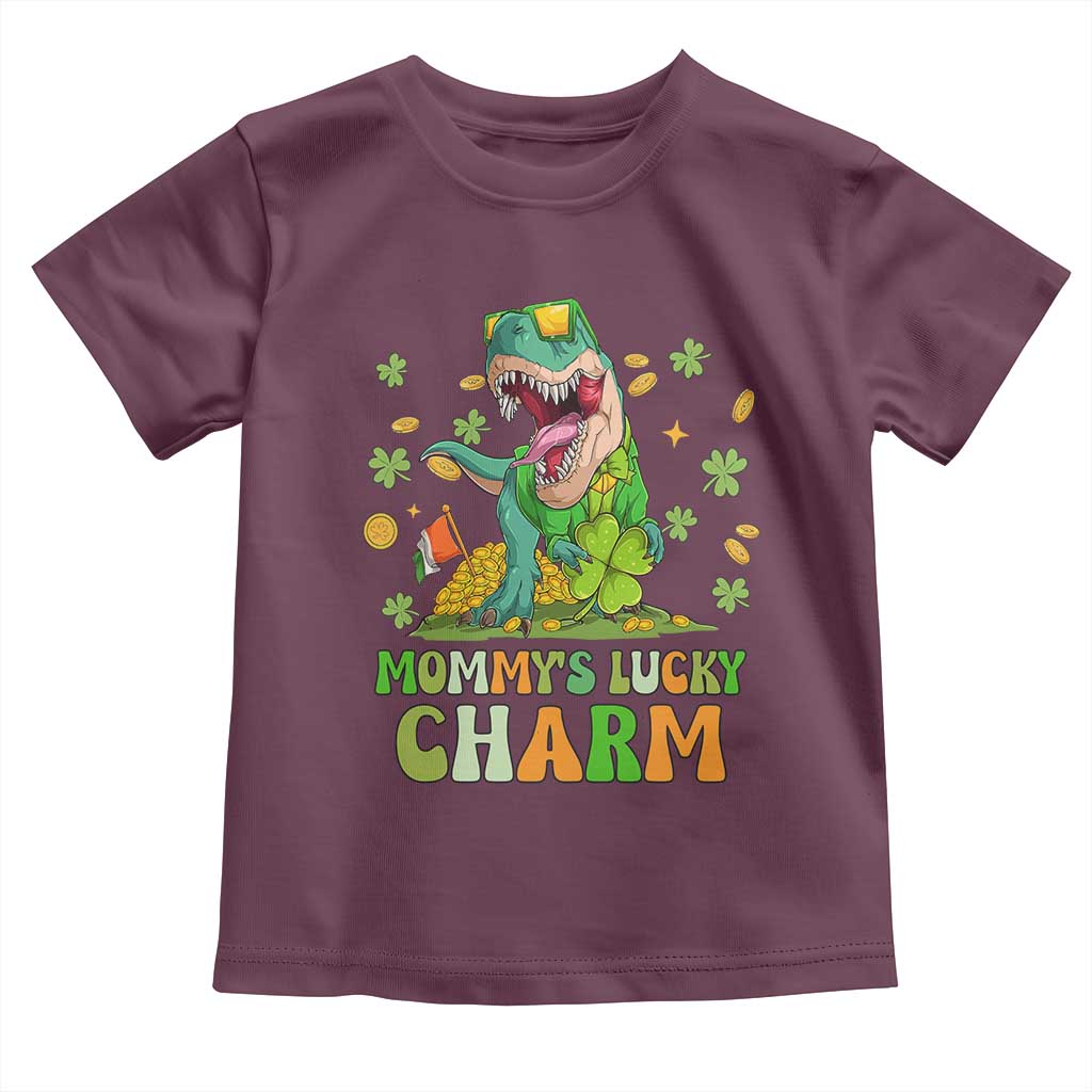Funny St Patricks Day Kid Toddler T Shirt Daddy's Lucky Charm Cute Dinosaur Boys Kids TS02 Maroon Print Your Wear