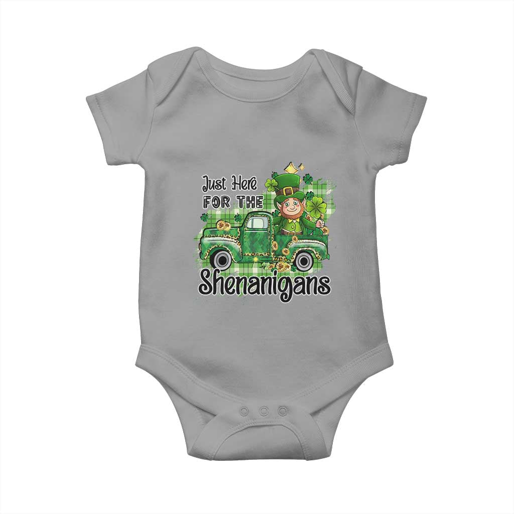 Funny St Patricks Day Baby Onesie Just Here For The Shenanigans Truck of Shamrock TS02 Sport Gray Print Your Wear