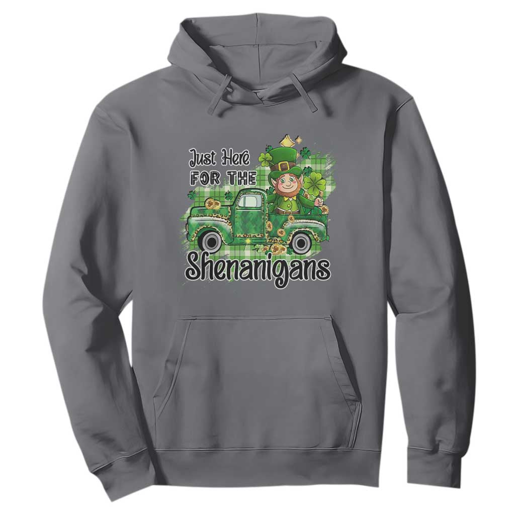 Funny St. Patricks Day Hoodie Just Here For The Shenanigans Truck of Shamrock TS02 Charcoal Printyourwear