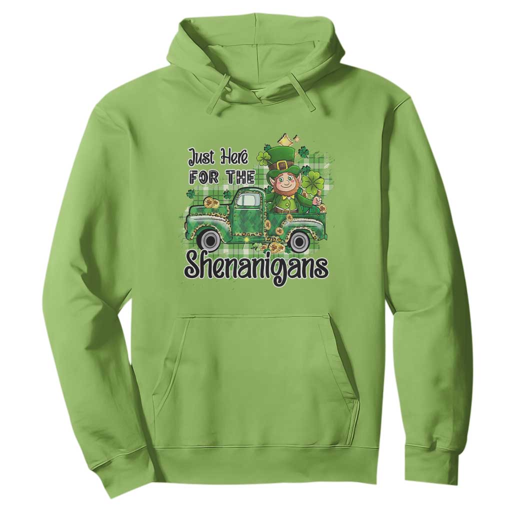 Funny St. Patricks Day Hoodie Just Here For The Shenanigans Truck of Shamrock TS02 Lime Printyourwear