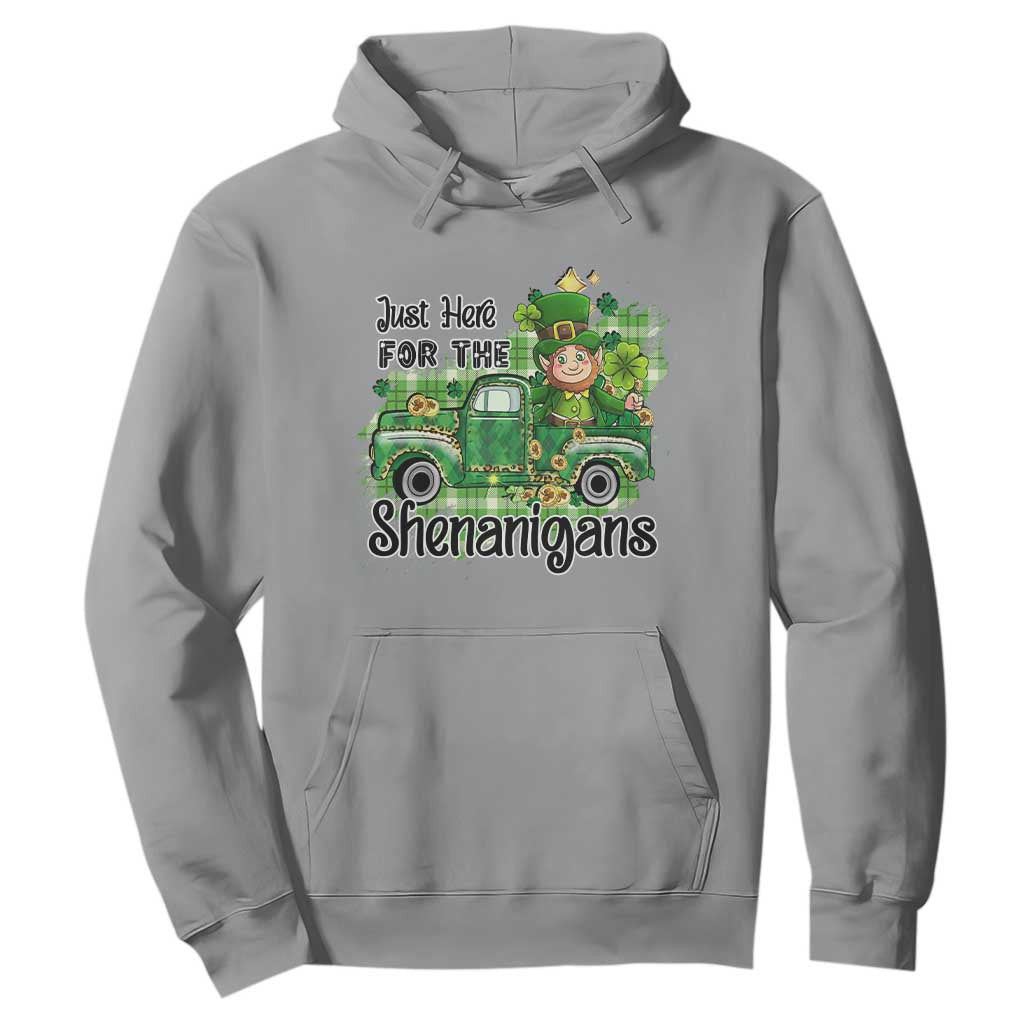 Funny St. Patricks Day Hoodie Just Here For The Shenanigans Truck of Shamrock TS02 Sport Gray Printyourwear