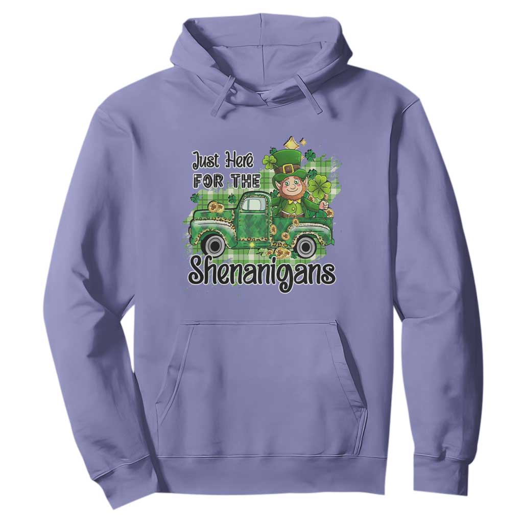 Funny St. Patricks Day Hoodie Just Here For The Shenanigans Truck of Shamrock TS02 Violet Printyourwear