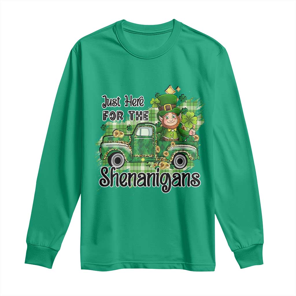 Funny St Patricks Day Long Sleeve Shirt Just Here For The Shenanigans Truck of Shamrock TS02 Irish Green Print Your Wear