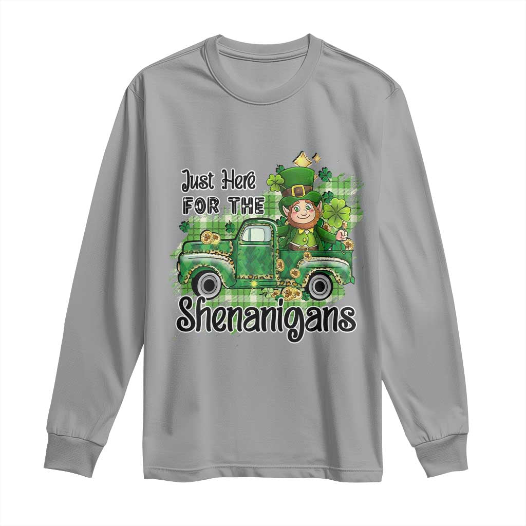 Funny St Patricks Day Long Sleeve Shirt Just Here For The Shenanigans Truck of Shamrock TS02 Sport Gray Print Your Wear