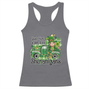 Funny St Patricks Day Racerback Tank Top Just Here For The Shenanigans Truck of Shamrock TS02 Charcoal Print Your Wear
