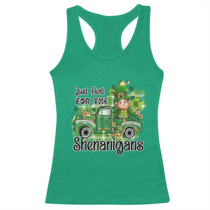 Funny St Patricks Day Racerback Tank Top Just Here For The Shenanigans Truck of Shamrock TS02 Irish Green Print Your Wear