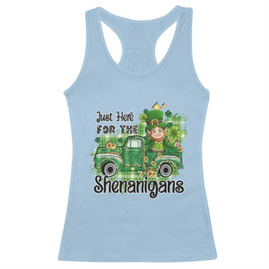 Funny St Patricks Day Racerback Tank Top Just Here For The Shenanigans Truck of Shamrock TS02 Light Blue Print Your Wear