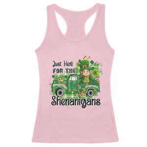 Funny St Patricks Day Racerback Tank Top Just Here For The Shenanigans Truck of Shamrock TS02 Light Pink Print Your Wear