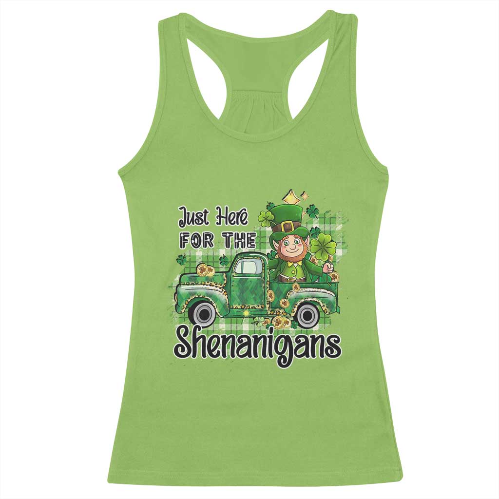 Funny St Patricks Day Racerback Tank Top Just Here For The Shenanigans Truck of Shamrock TS02 Lime Print Your Wear