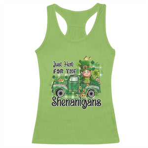 Funny St Patricks Day Racerback Tank Top Just Here For The Shenanigans Truck of Shamrock TS02 Lime Print Your Wear