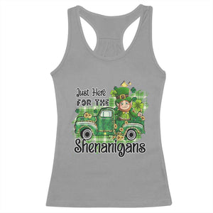 Funny St Patricks Day Racerback Tank Top Just Here For The Shenanigans Truck of Shamrock TS02 Sport Gray Print Your Wear