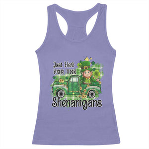Funny St Patricks Day Racerback Tank Top Just Here For The Shenanigans Truck of Shamrock TS02 Violet Print Your Wear