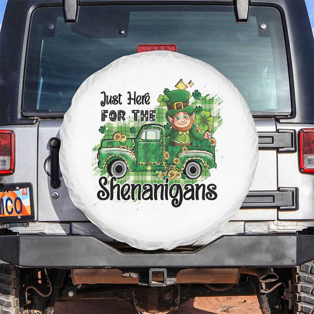 Funny St Patricks Day Spare Tire Cover Just Here For The Shenanigans Truck of Shamrock TS02 No hole White Print Your Wear