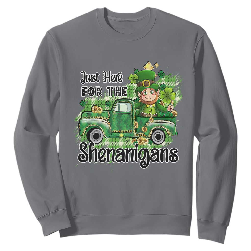 Funny St. Patricks Day Sweatshirt Just Here For The Shenanigans Truck of Shamrock TS02 Charcoal Printyourwear