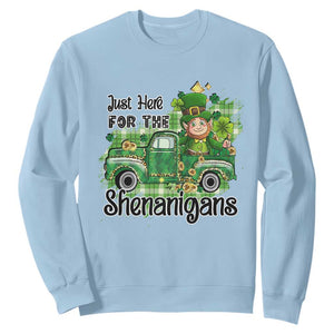 Funny St. Patricks Day Sweatshirt Just Here For The Shenanigans Truck of Shamrock TS02 Light Blue Printyourwear