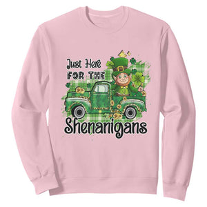 Funny St. Patricks Day Sweatshirt Just Here For The Shenanigans Truck of Shamrock TS02 Light Pink Printyourwear
