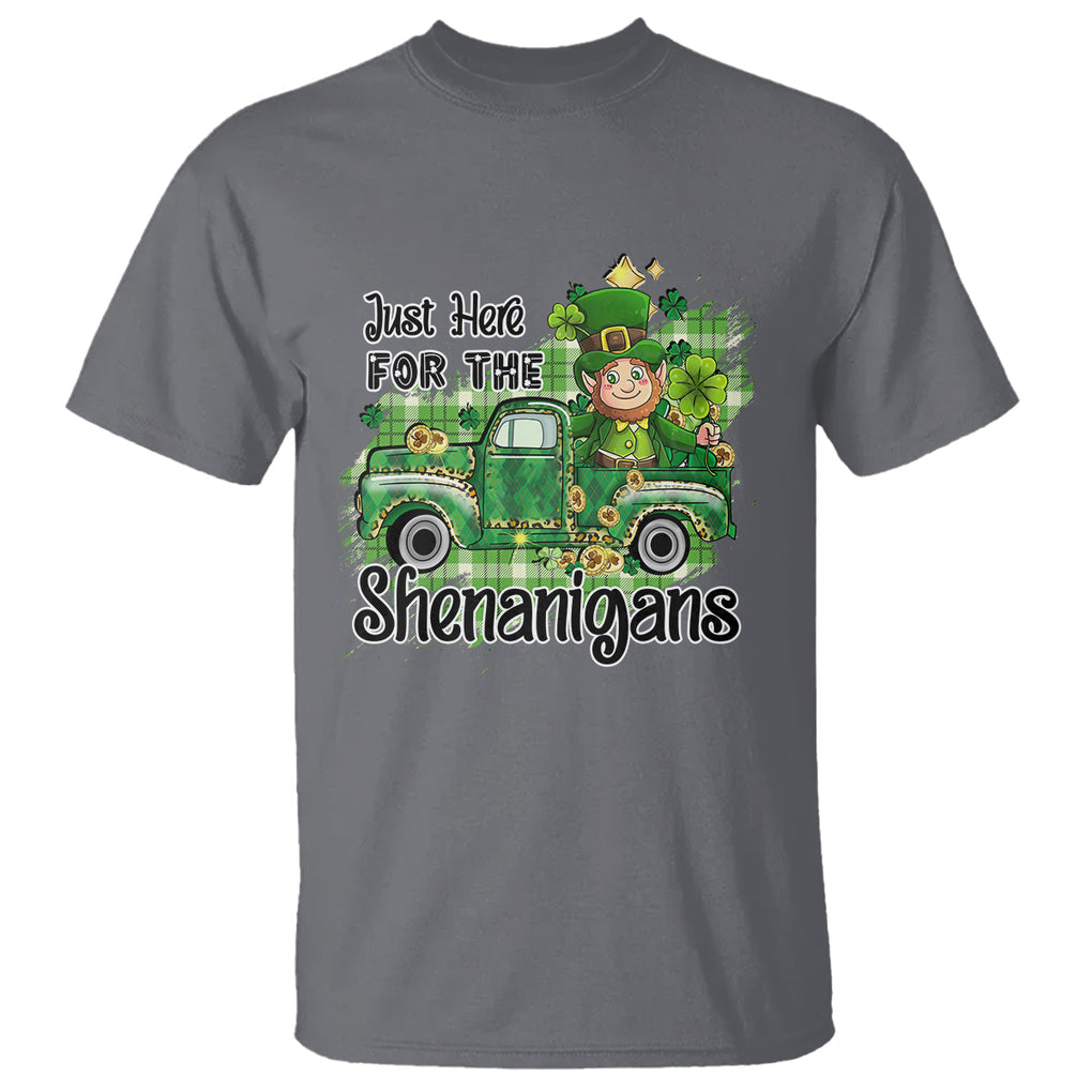 Funny St. Patricks Day T Shirt Just Here For The Shenanigans Truck of Shamrock TS02 Charcoal Printyourwear