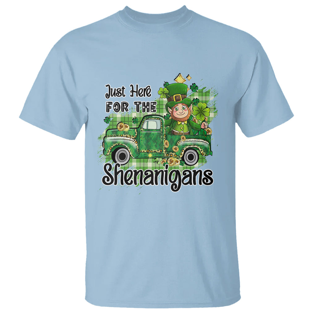 Funny St. Patricks Day T Shirt Just Here For The Shenanigans Truck of Shamrock TS02 Light Blue Printyourwear