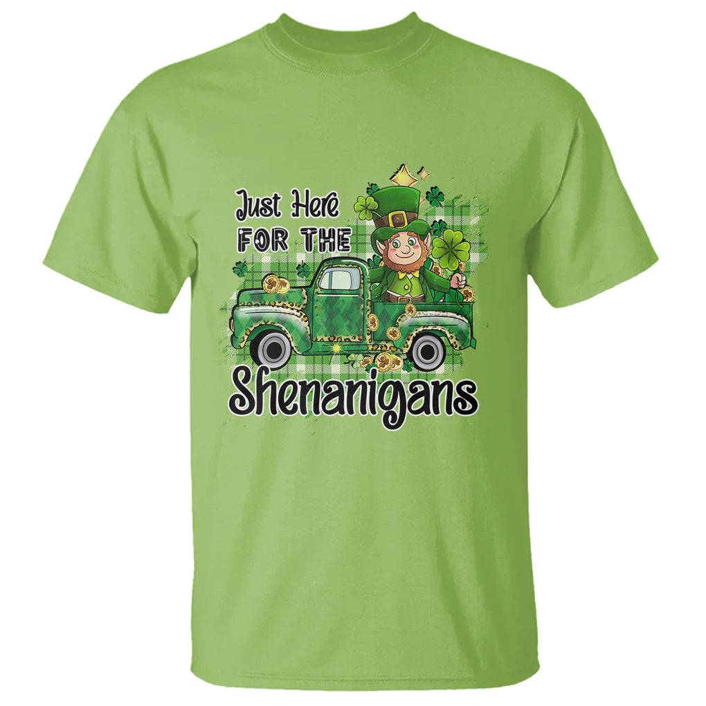 Funny St. Patricks Day T Shirt Just Here For The Shenanigans Truck of Shamrock TS02 Lime Printyourwear
