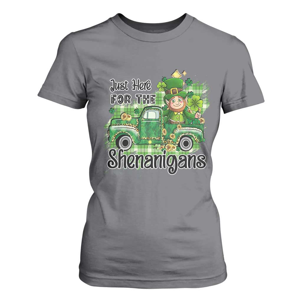 Funny St Patricks Day T Shirt For Women Just Here For The Shenanigans Truck of Shamrock TS02 Charcoal Print Your Wear