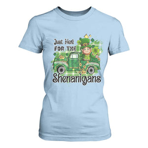 Funny St Patricks Day T Shirt For Women Just Here For The Shenanigans Truck of Shamrock TS02 Light Blue Print Your Wear