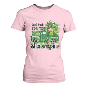 Funny St Patricks Day T Shirt For Women Just Here For The Shenanigans Truck of Shamrock TS02 Light Pink Print Your Wear