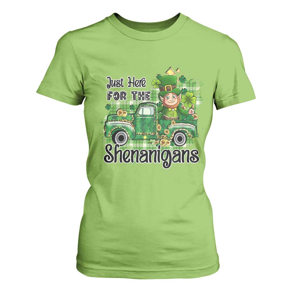 Funny St Patricks Day T Shirt For Women Just Here For The Shenanigans Truck of Shamrock TS02 Lime Print Your Wear