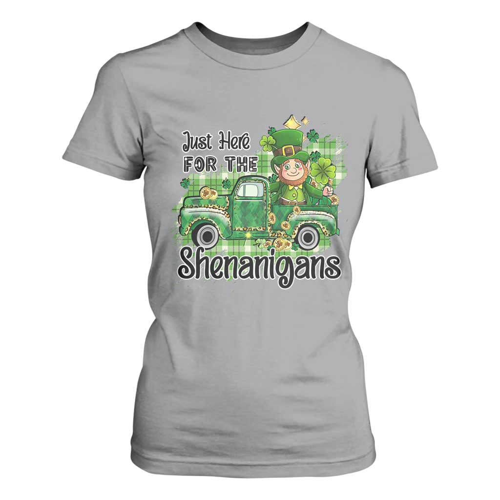 Funny St Patricks Day T Shirt For Women Just Here For The Shenanigans Truck of Shamrock TS02 Sport Gray Print Your Wear