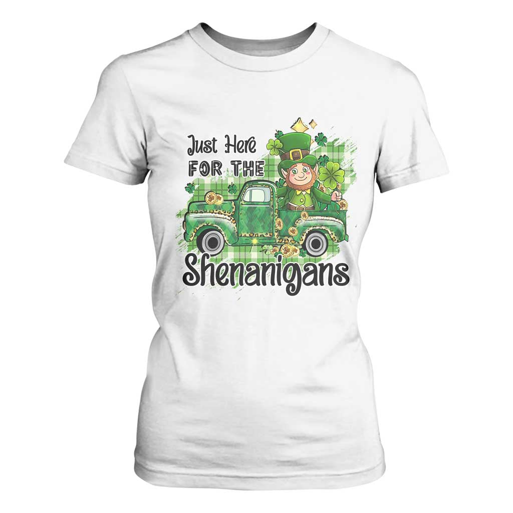 Funny St Patricks Day T Shirt For Women Just Here For The Shenanigans Truck of Shamrock TS02 White Print Your Wear