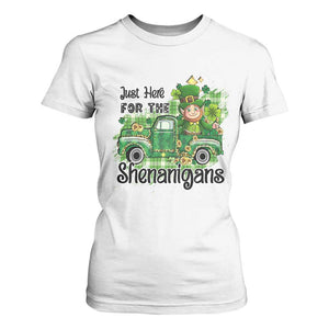 Funny St Patricks Day T Shirt For Women Just Here For The Shenanigans Truck of Shamrock TS02 White Print Your Wear