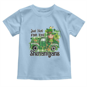 Funny St Patricks Day Toddler T Shirt Just Here For The Shenanigans Truck of Shamrock TS02 Light Blue Print Your Wear
