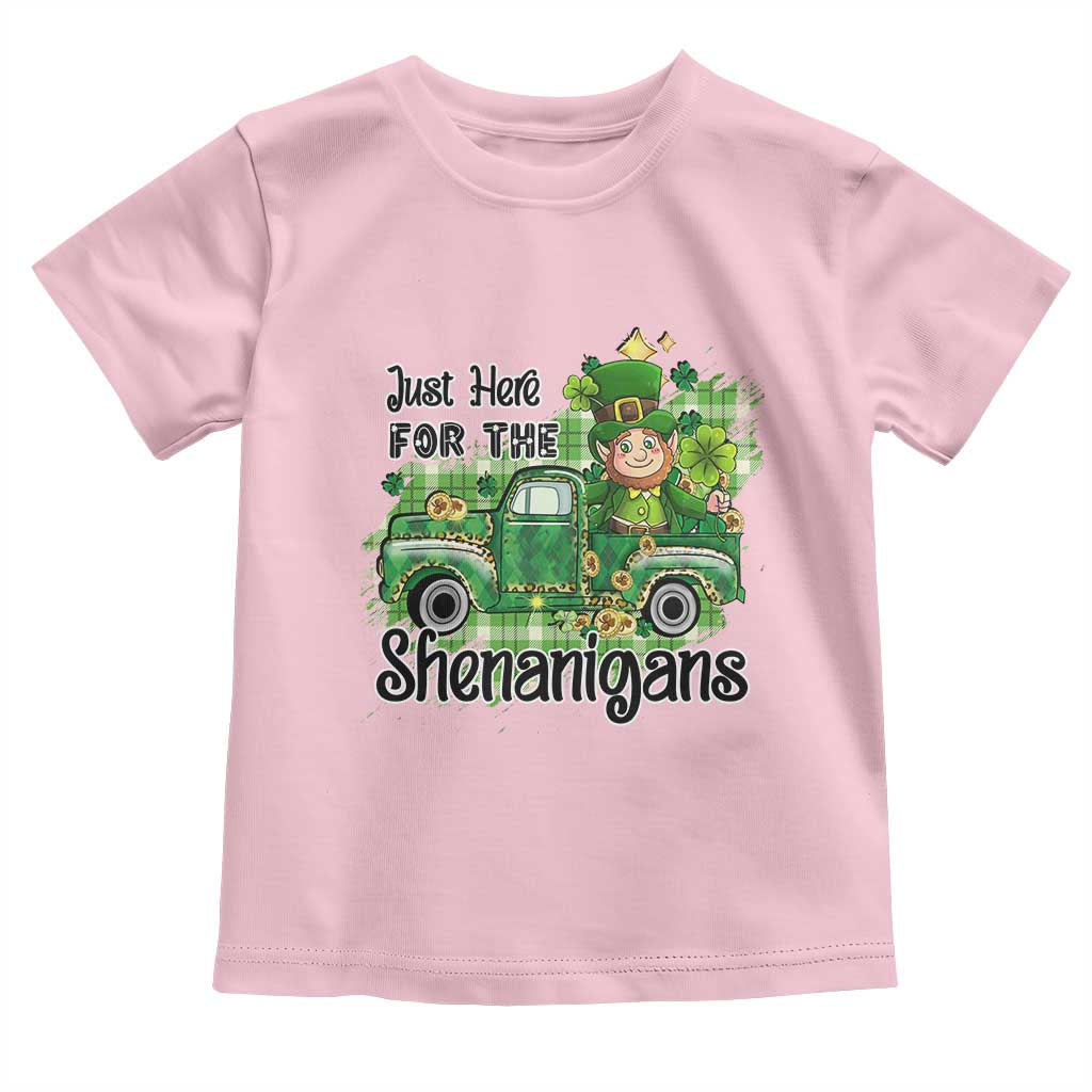Funny St Patricks Day Toddler T Shirt Just Here For The Shenanigans Truck of Shamrock TS02 Light Pink Print Your Wear