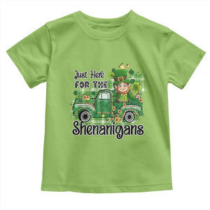Funny St Patricks Day Toddler T Shirt Just Here For The Shenanigans Truck of Shamrock TS02 Lime Print Your Wear