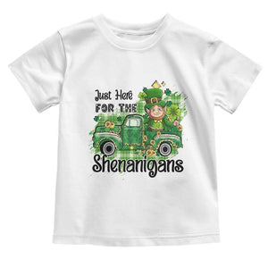 Funny St Patricks Day Toddler T Shirt Just Here For The Shenanigans Truck of Shamrock TS02 White Print Your Wear