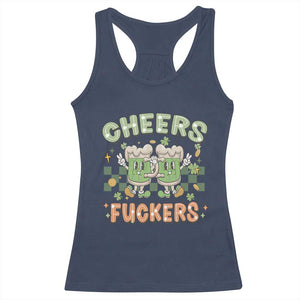 Funny St Patricks Day Drinking Racerback Tank Top Retro Cheers Fuckers Beer Lovers TS02 Navy Print Your Wear