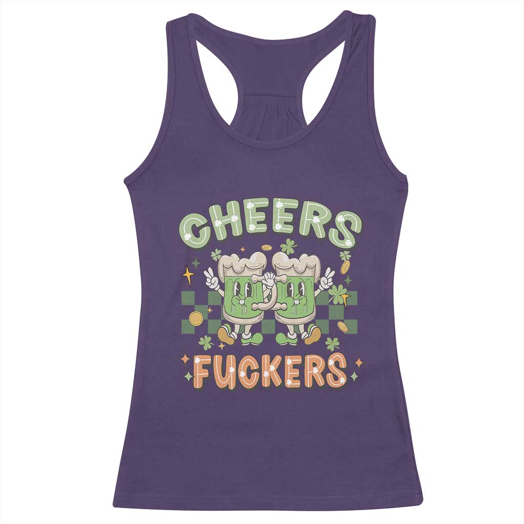 Funny St Patricks Day Drinking Racerback Tank Top Retro Cheers Fuckers Beer Lovers TS02 Purple Print Your Wear