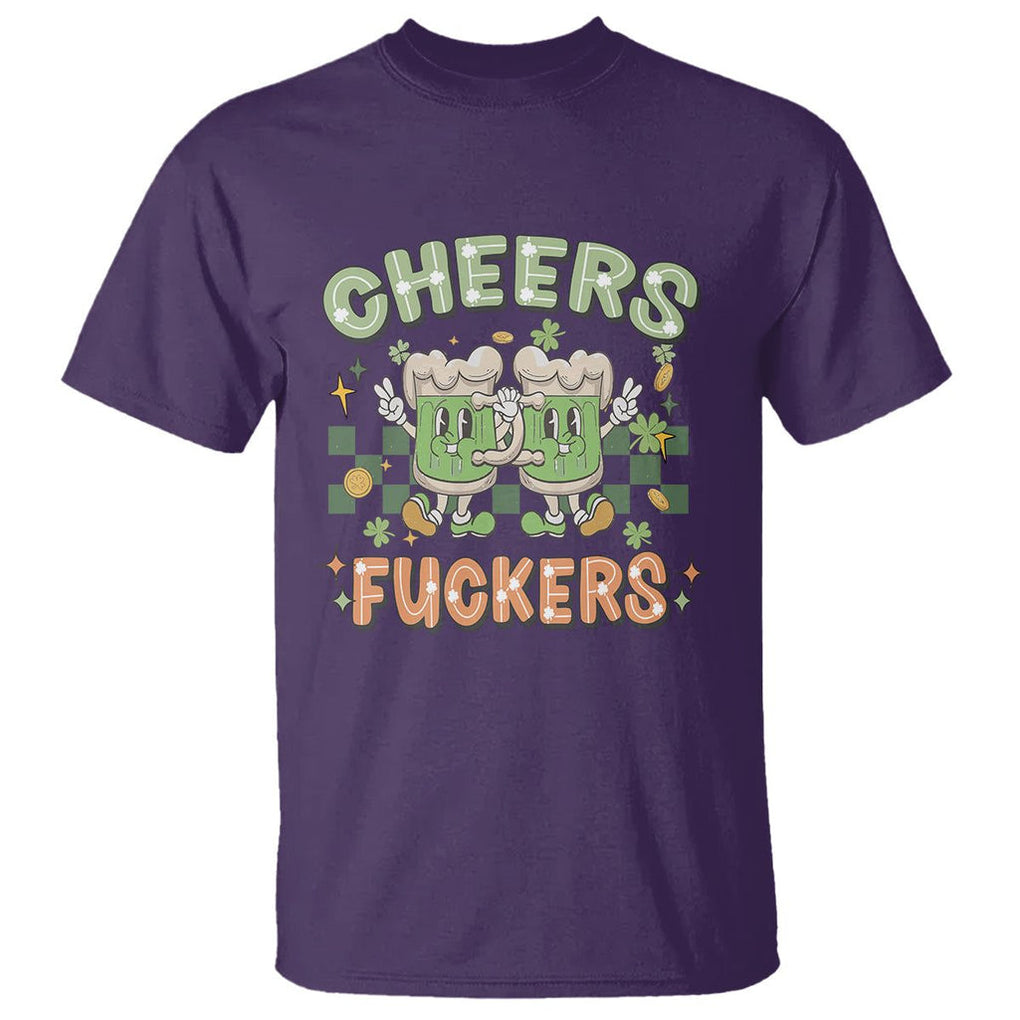 Funny St. Patricks Day Drinking T Shirt Retro Cheers Fuckers Beer Lovers TS02 Purple Printyourwear