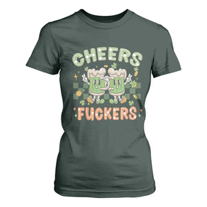 Funny St Patricks Day Drinking T Shirt For Women Retro Cheers Fuckers Beer Lovers TS02 Dark Forest Green Print Your Wear