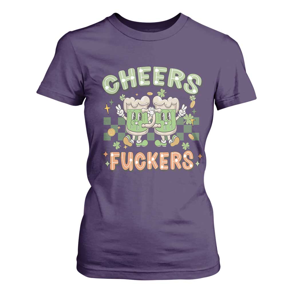 Funny St Patricks Day Drinking T Shirt For Women Retro Cheers Fuckers Beer Lovers TS02 Purple Print Your Wear