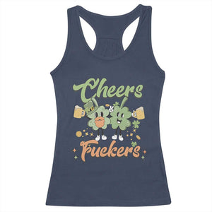 Funny St Patricks Day Drinking Racerback Tank Top Cheers Fuckers Shamrock Lucky Charm TS02 Navy Print Your Wear