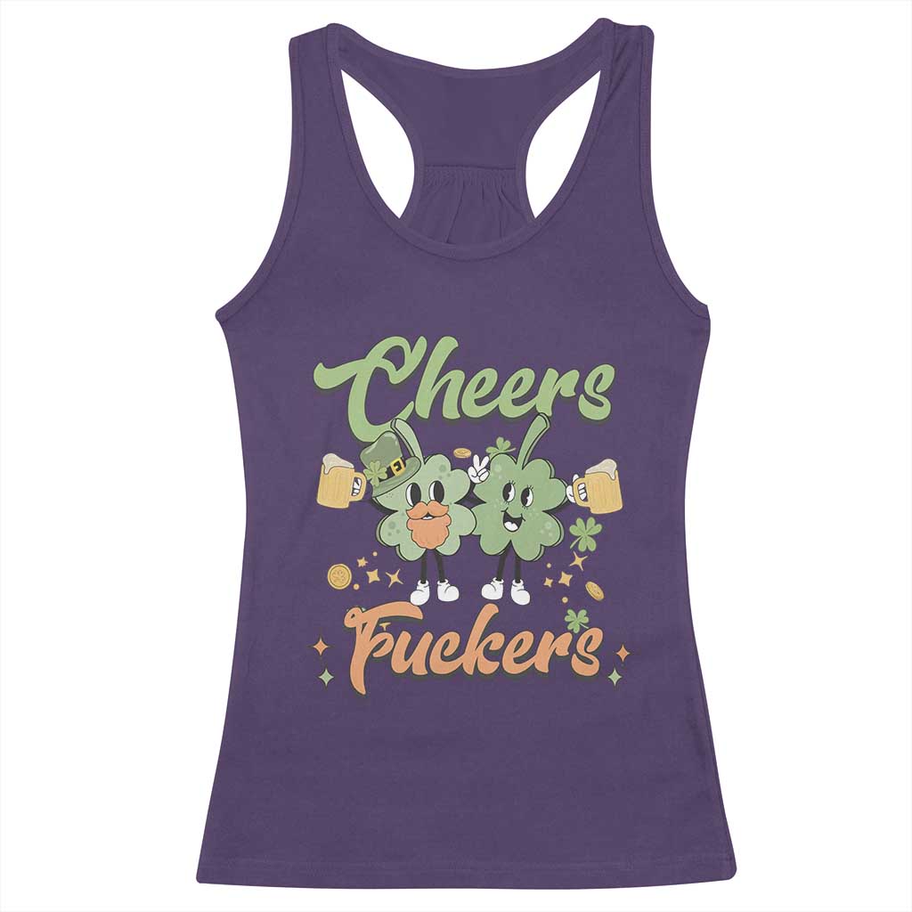 Funny St Patricks Day Drinking Racerback Tank Top Cheers Fuckers Shamrock Lucky Charm TS02 Purple Print Your Wear