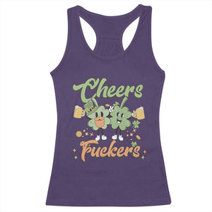 Funny St Patricks Day Drinking Racerback Tank Top Cheers Fuckers Shamrock Lucky Charm TS02 Purple Print Your Wear