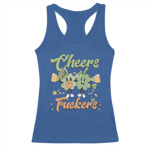 Funny St Patricks Day Drinking Racerback Tank Top Cheers Fuckers Shamrock Lucky Charm TS02 Royal Blue Print Your Wear