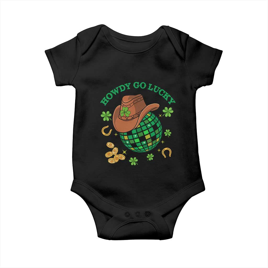 Funny St Patricks Cowboy Baby Onesie Howdy Go Lucky Retro Disco Western Life TS02 Black Print Your Wear