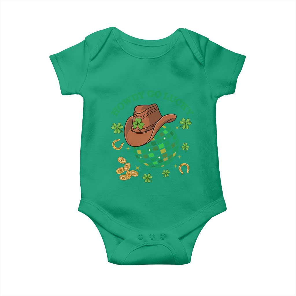 Funny St Patricks Cowboy Baby Onesie Howdy Go Lucky Retro Disco Western Life TS02 Irish Green Print Your Wear