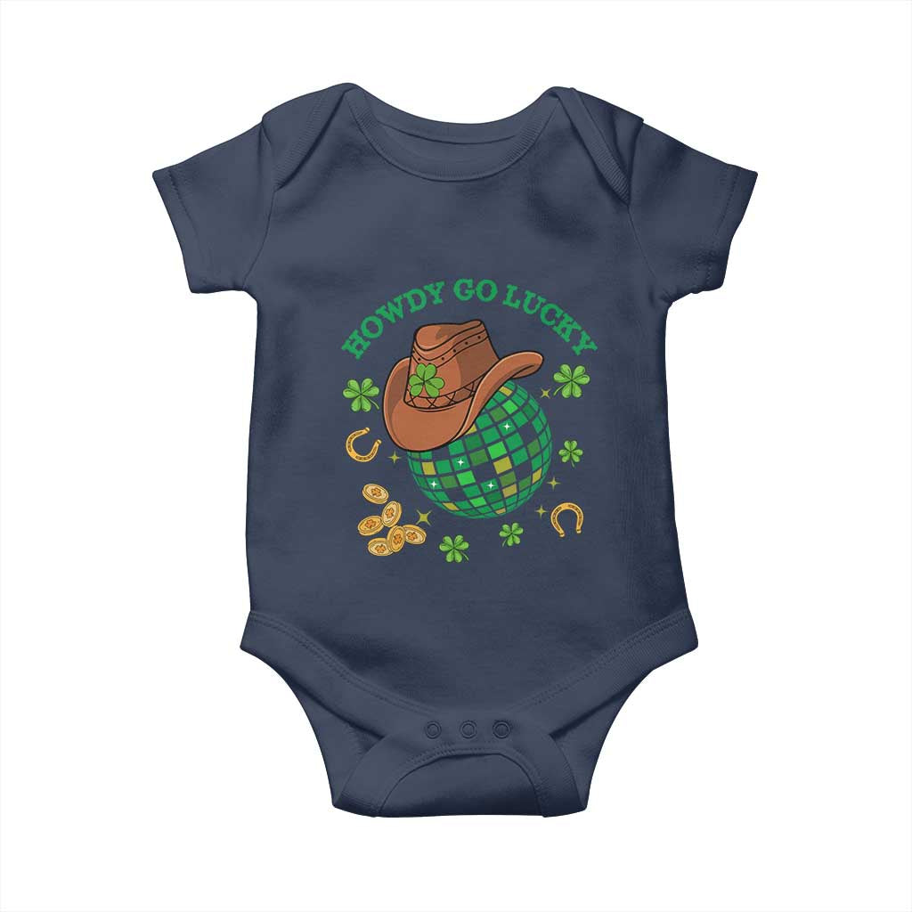 Funny St Patricks Cowboy Baby Onesie Howdy Go Lucky Retro Disco Western Life TS02 Navy Print Your Wear