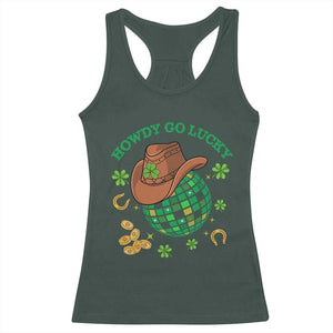 Funny St Patricks Cowboy Racerback Tank Top Howdy Go Lucky Retro Disco Western Life TS02 Dark Forest Green Print Your Wear
