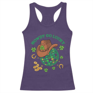 Funny St Patricks Cowboy Racerback Tank Top Howdy Go Lucky Retro Disco Western Life TS02 Purple Print Your Wear