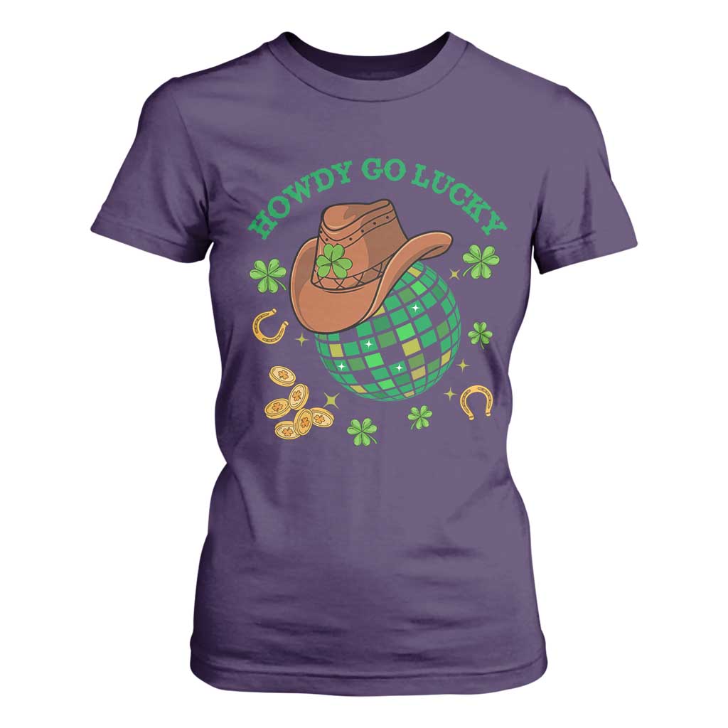Funny St Patricks Cowboy T Shirt For Women Howdy Go Lucky Retro Disco Western Life TS02 Purple Print Your Wear