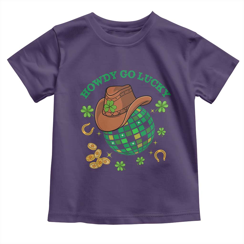 Funny St Patricks Cowboy Toddler T Shirt Howdy Go Lucky Retro Disco Western Life TS02 Purple Print Your Wear